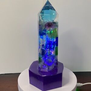 Lighted Crystal Tower with Blue Crystal Orb